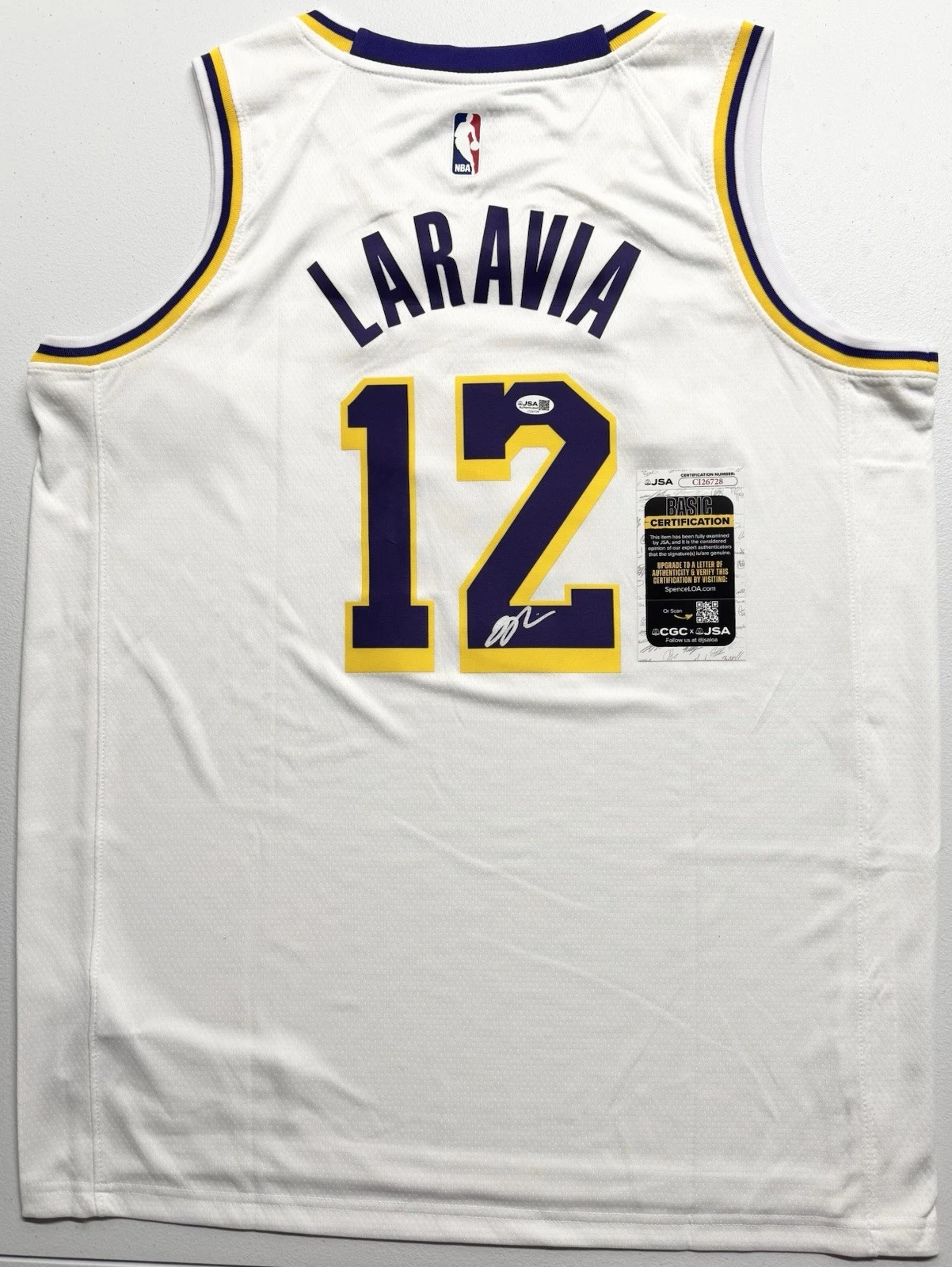 Jake Laravia Signed Autographed Los Angeles Lakers Jersey JSA COA