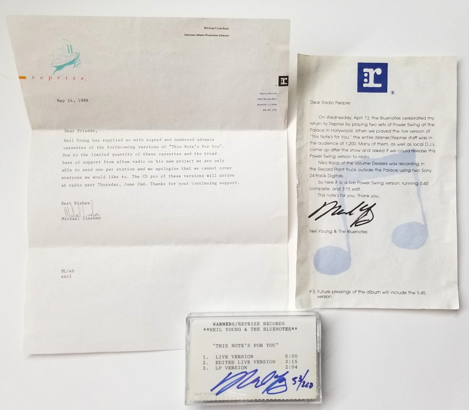 Neil Young SIGNED This Note's For You Cassette Promo Press Kit 53/200 JSA LOA