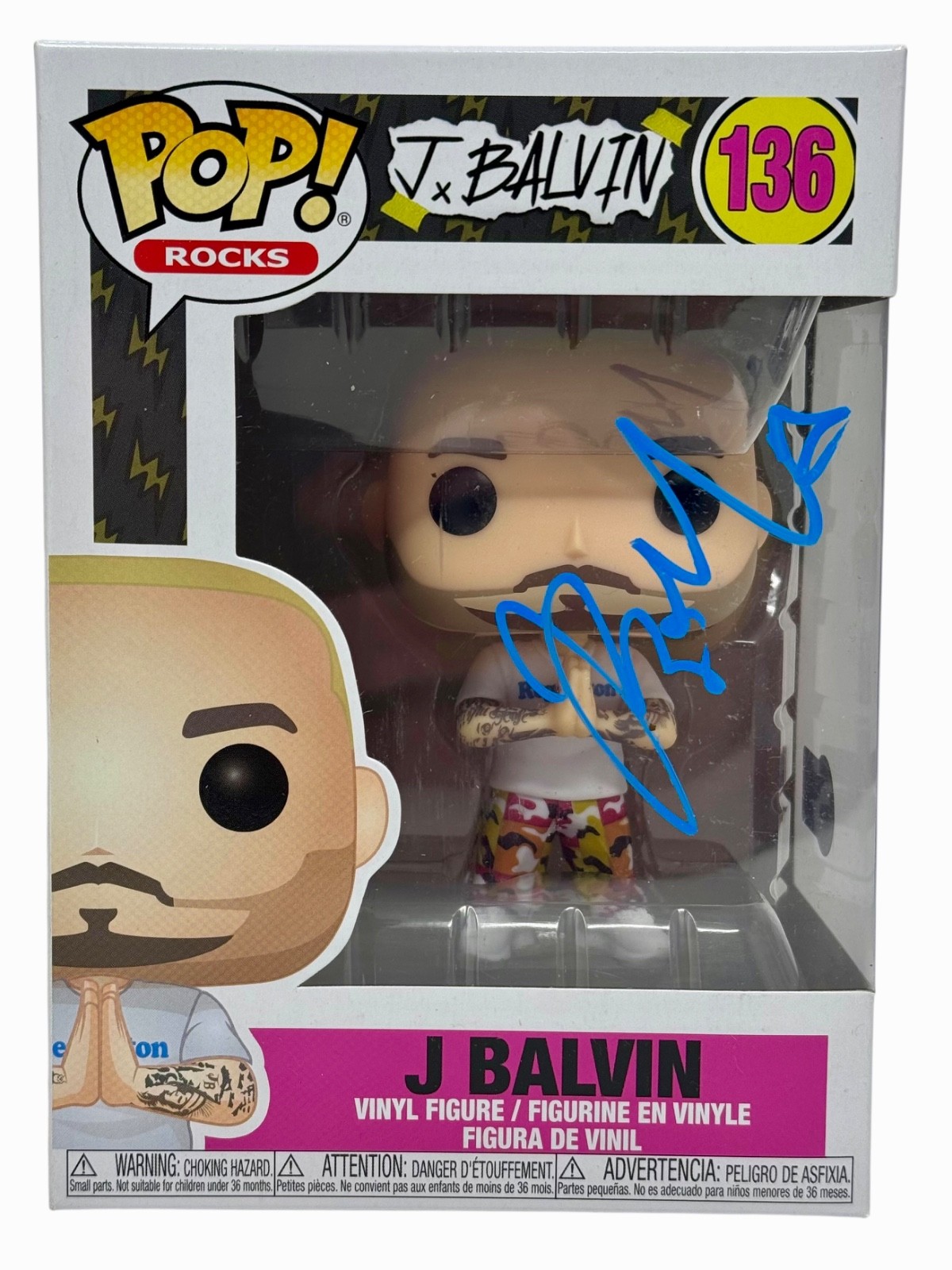 J Balvin Signed Autograph Funko Pop Rocks J Balvin #136 Figure Beckett COA