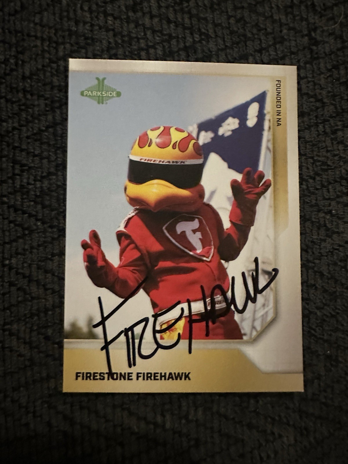 2025 Parkside Indy Car Trading Card 500 Firehawk Signed Firestone Mascot