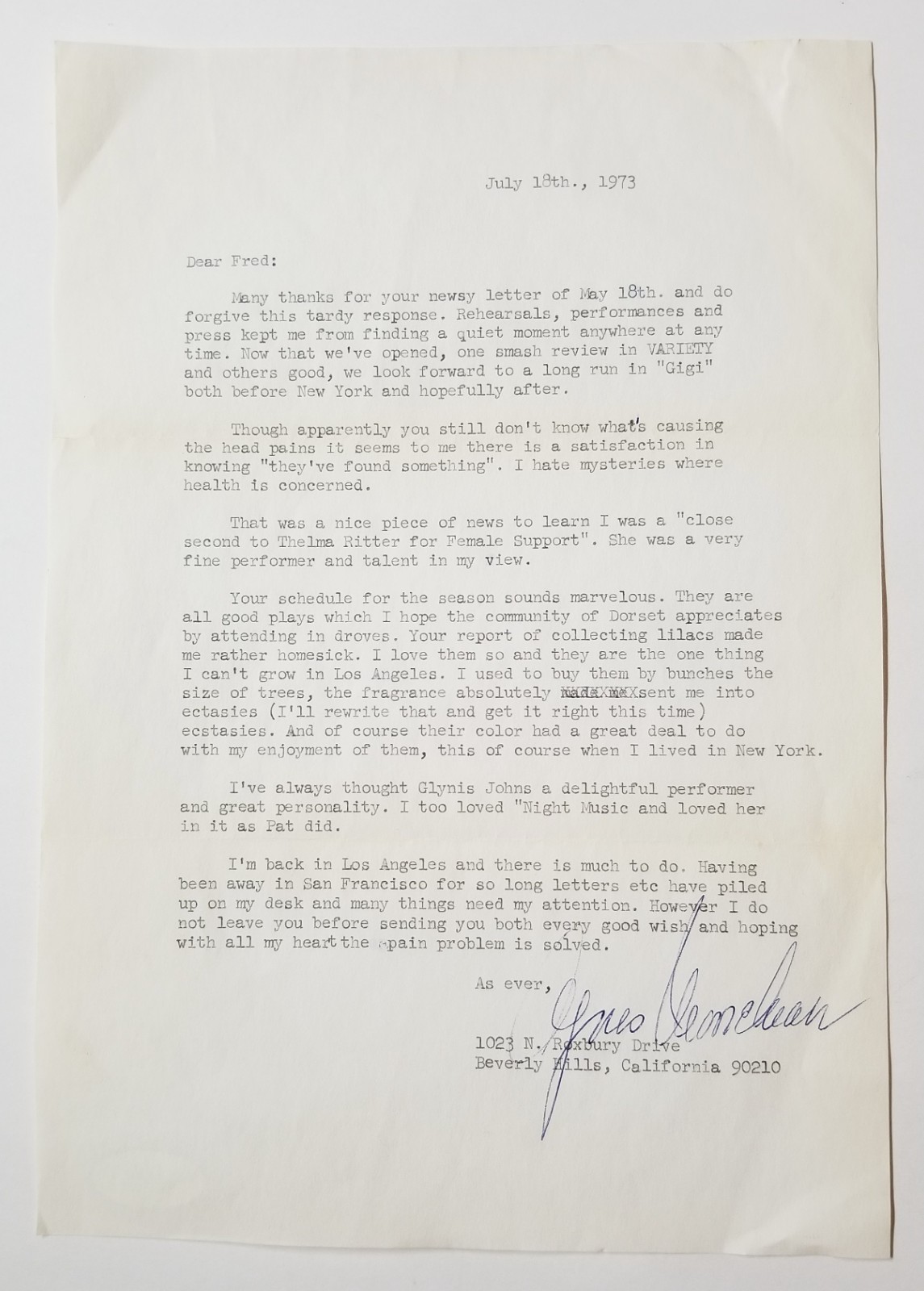 Agnes Moorehead hand SIGNED Typed Letter JSA COA Autographed Bewitched actress