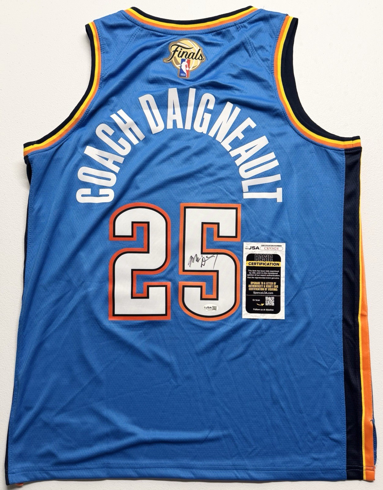 Mark Daigneault Signed Autographed Oklahoma City Thunder Championship Jersey JSA
