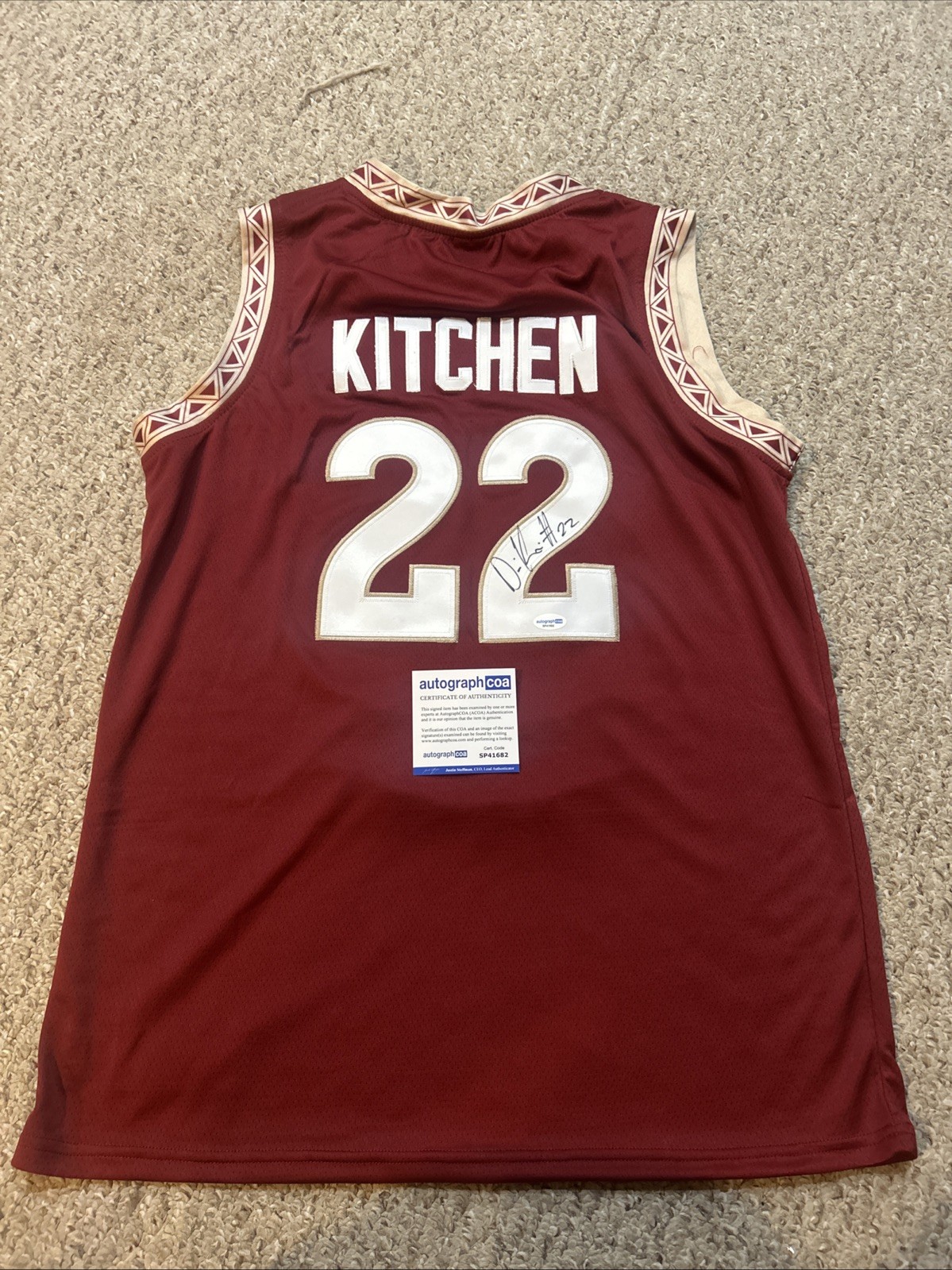 FLORIDA STATE SEMINOLES- DERWIN KITCHEN SIGNED AUTOGRAPH JERSEY ACOA BASKETBALL