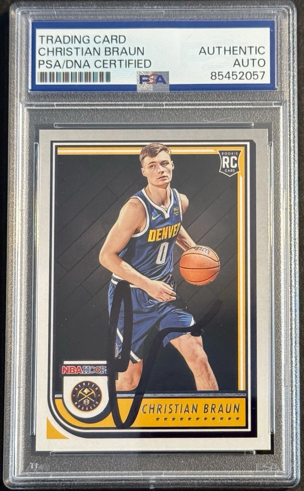Christian Braun Signed Auto 2022-23 NBA Hoops Rookie Card PSA/DNA Slabbed Denver