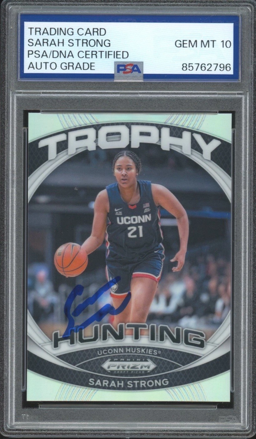 2024 Panini Prizm Sarah Strong Signed Silver Trophy Hunting PSA 10 AUTO UConn