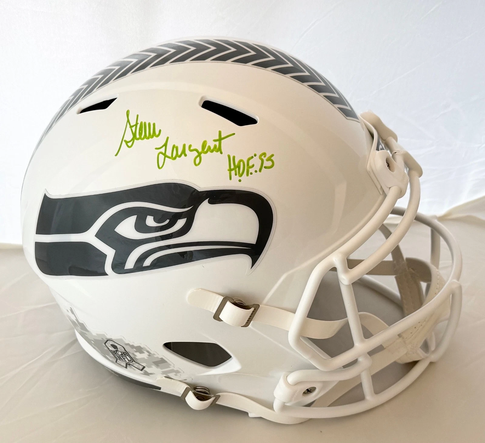 Steve Largent signed Seattle Seahawks White STS Full Size Helmet Beckett Witness