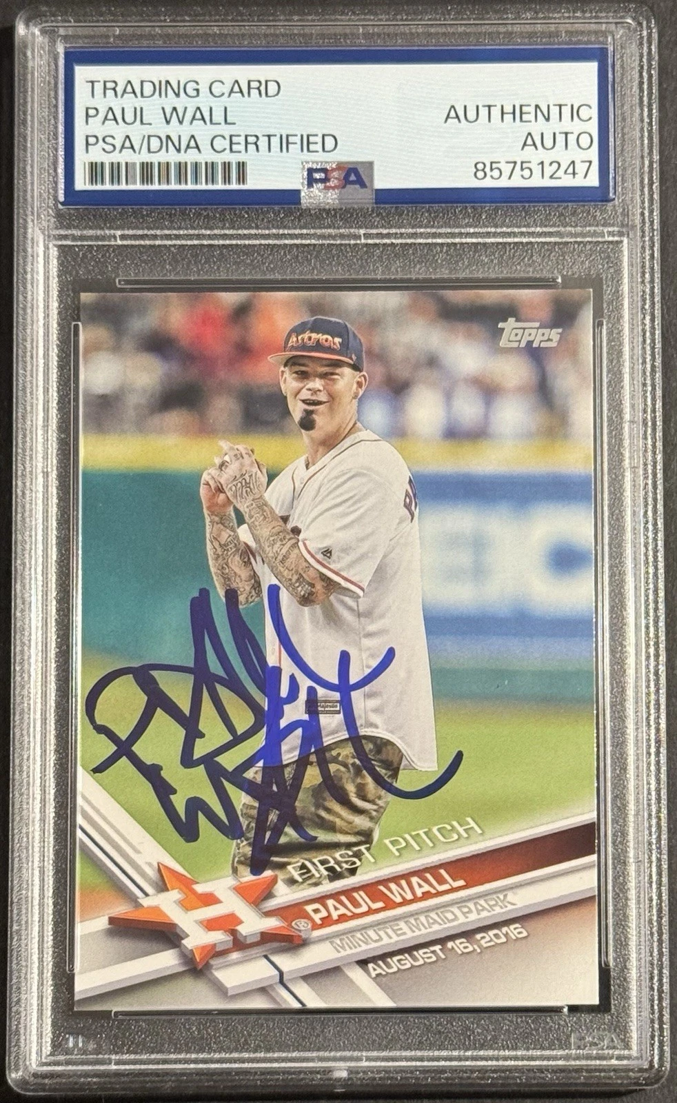 Paul Wall Signed 2017 Topps First Pitch Astros Card PSA/DNA Slabbed