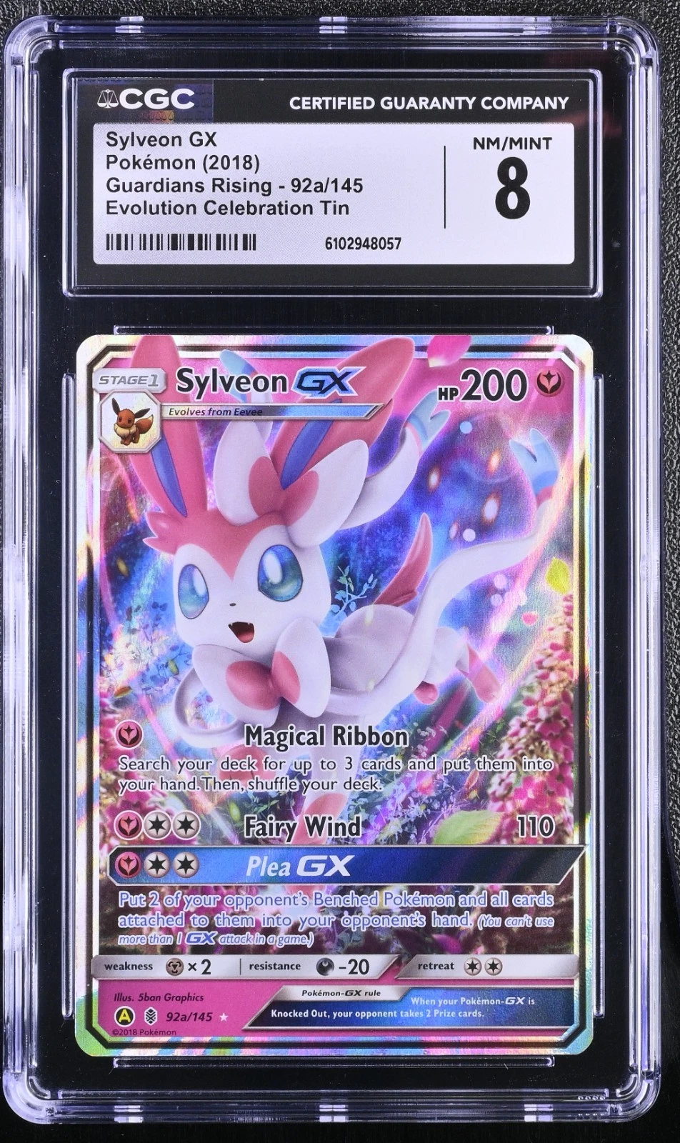 2018 Pokemon SM Guardians Rising Evolution Celebration Sylveon GX #92a CGC 8