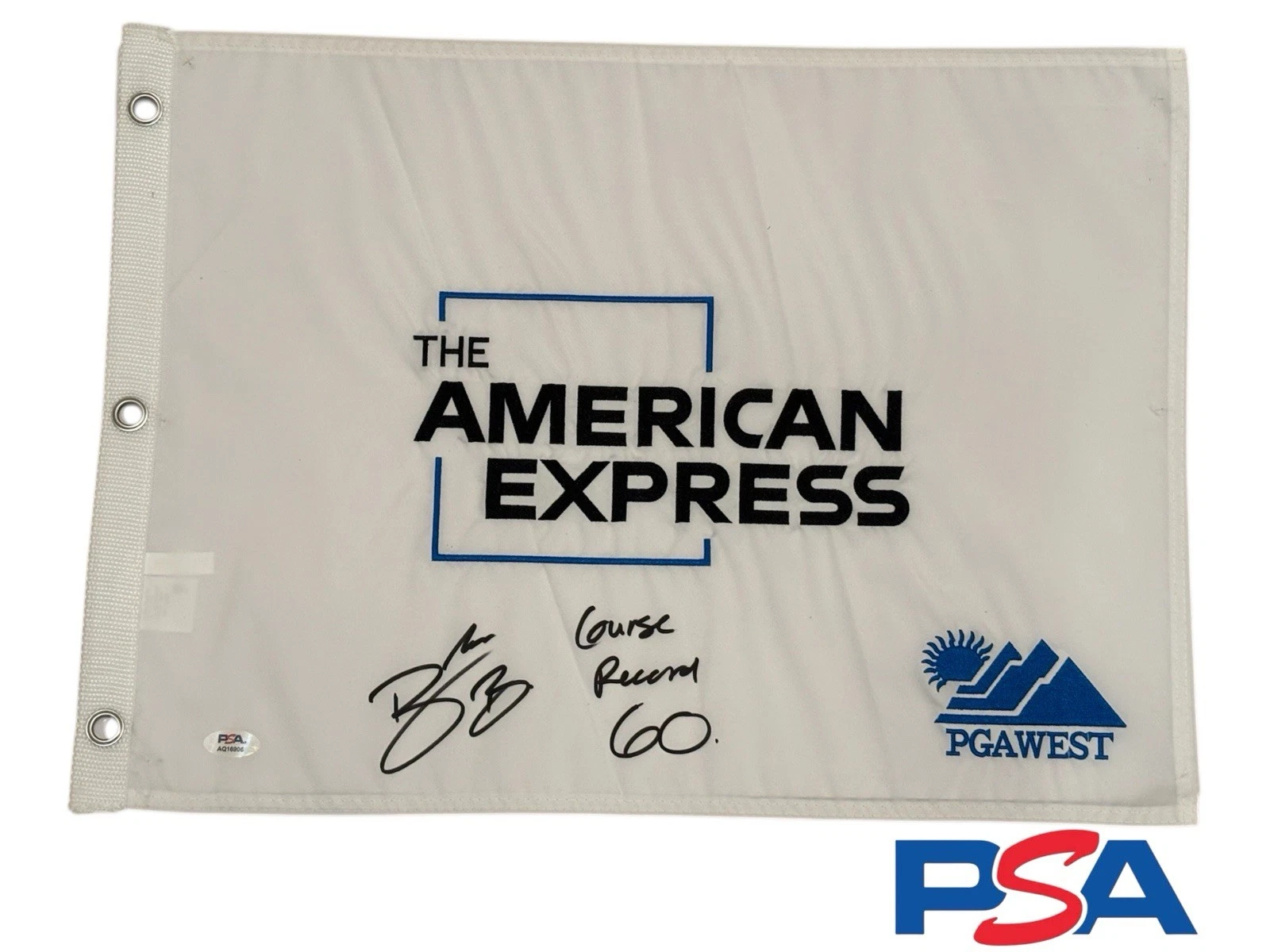 Blades Brown Signed 2026 American Express Golf Flag COURSE RECORD 60 PSA AUTO