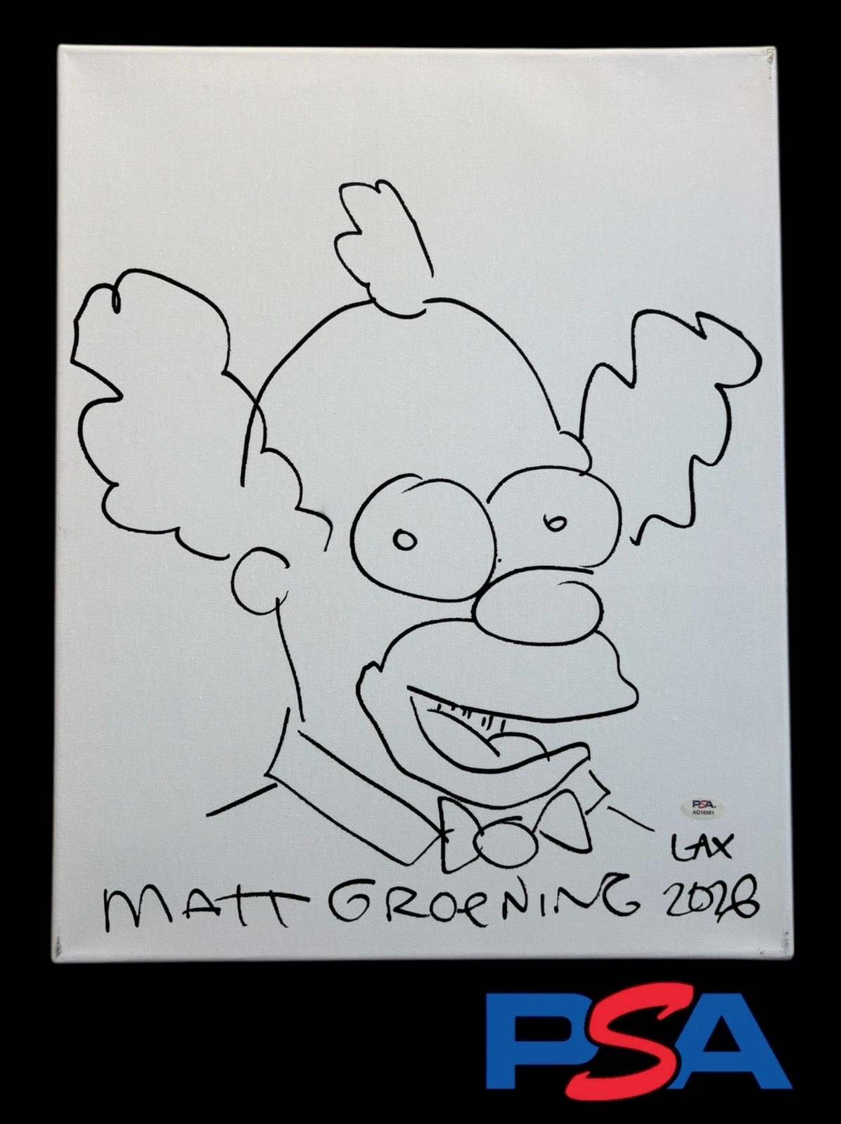 Matt Groening Signed 16x20 Canvas Krusty The Clown Simpsons Sketch PSA 10 AUTO