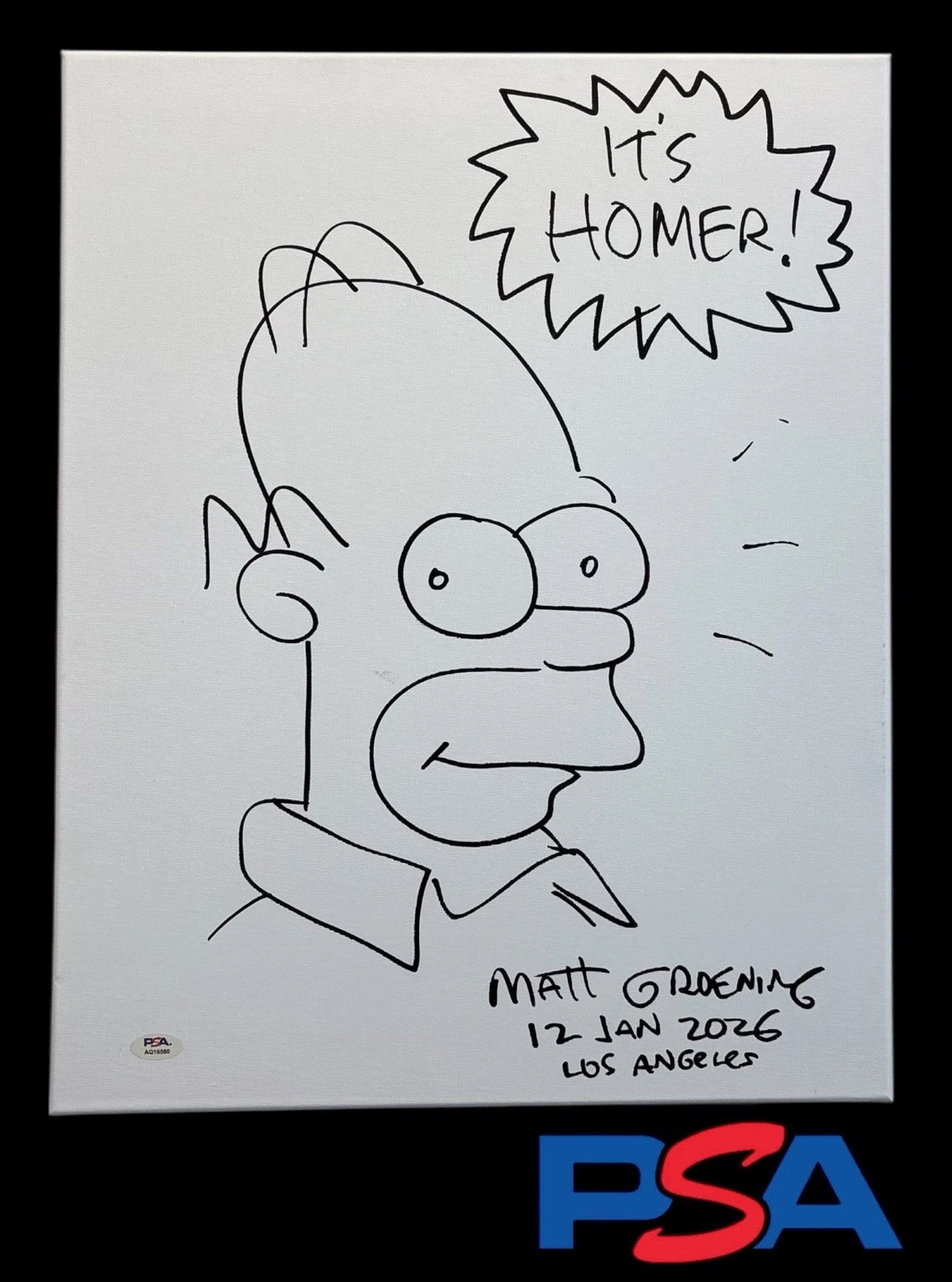 Matt Groening Signed 16x20 Canvas Homer Simpson Sketch PSA/DNA LOA 10 AUTO