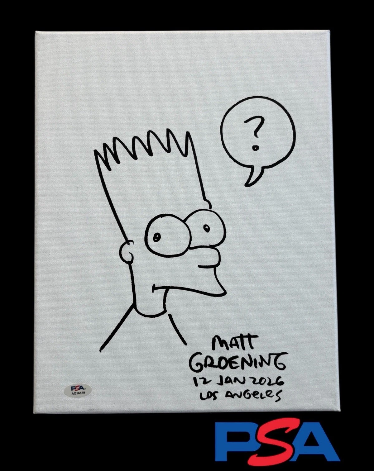 Matt Groening Signed 11x14 Canvas Bart Simpson Sketch PSA/DNA LOA 10 AUTO