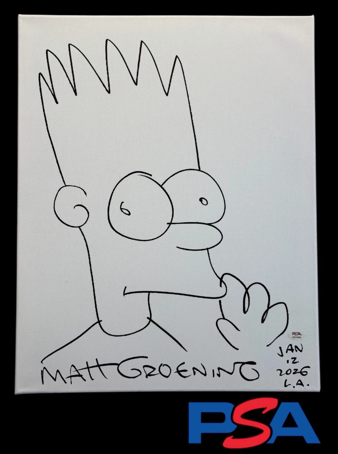 Matt Groening Signed 16x20 Canvas Bart Simpson Sketch PSA/DNA LOA 10 AUTO