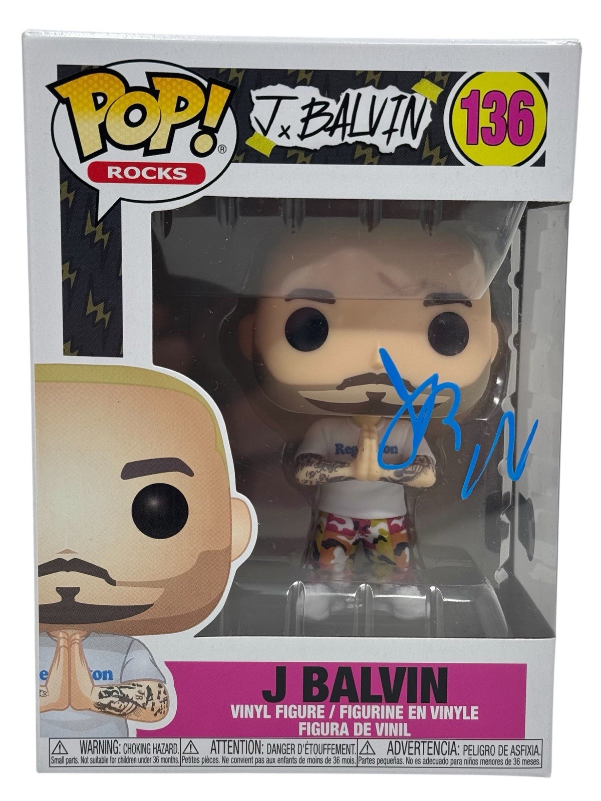 J Balvin Signed Autograph Funko Pop Rocks J Balvin #136 Figure Beckett COA