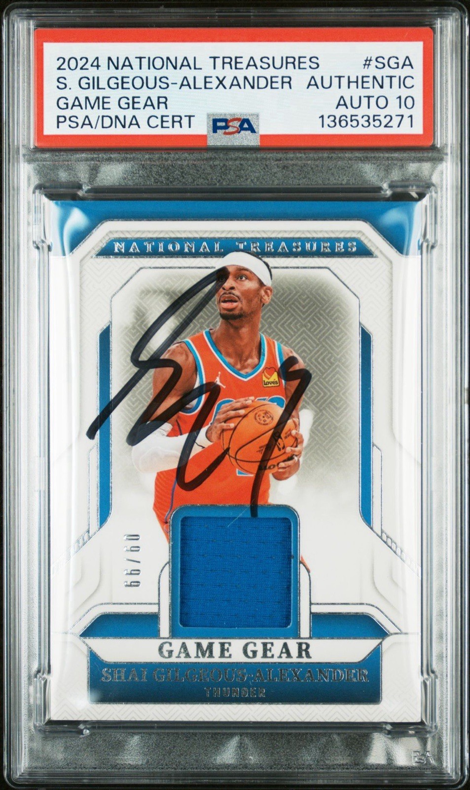 2024 National Treasures Shai Gilgeous-Alexander Game Gear /99 PSA/DNA AUTO 10