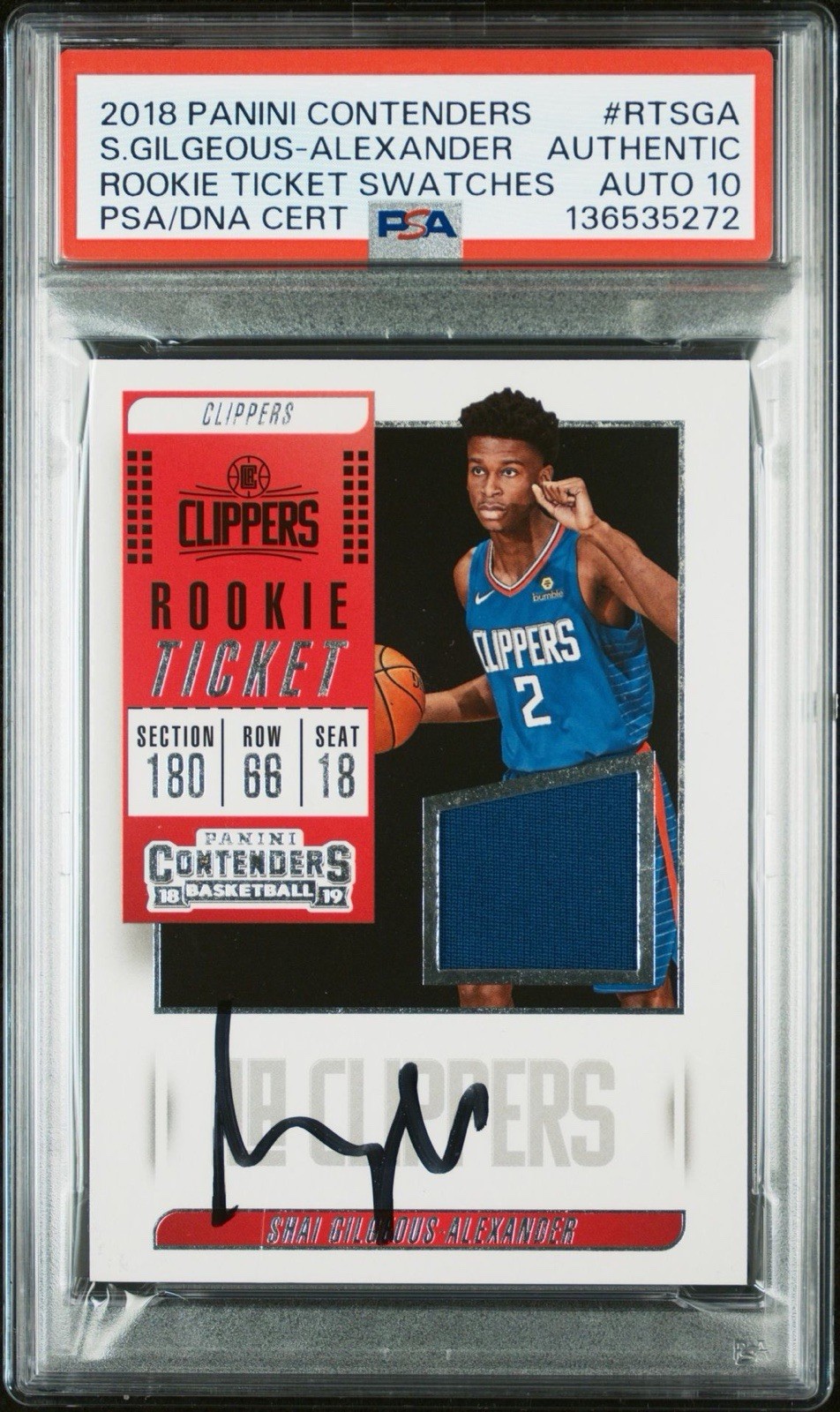 2018 Panini Contenders Shai Gilgeous-Alexander Rookie Ticket RPA PSA/DNA AUTO 10