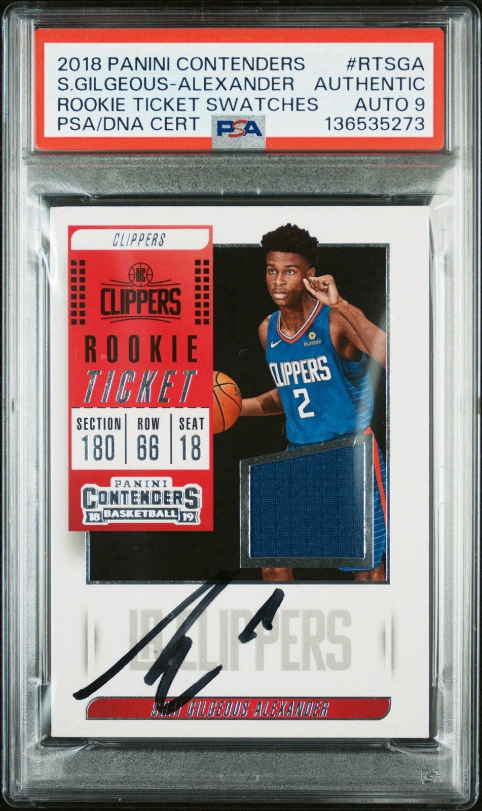 2018 Panini Contenders Shai Gilgeous-Alexander Rookie Ticket RPA PSA/DNA AUTO 9