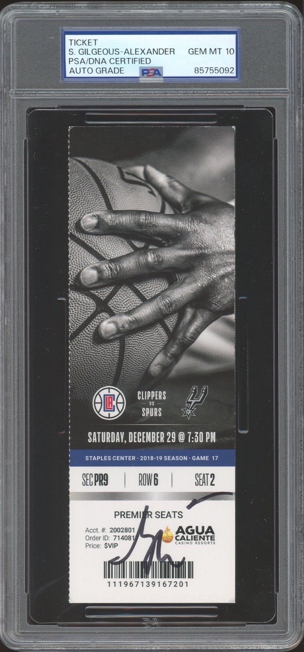 Shai Gilgeous-Alexander Signed Rookie Season Ticket Stub 12/29/2018 PSA 10 AUTO