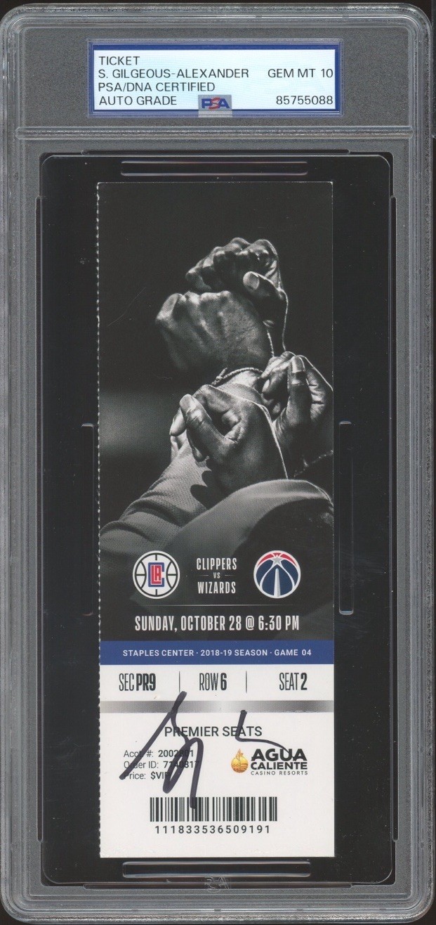 Shai Gilgeous-Alexander Signed Rookie Season Ticket Stub 10/28/2018 PSA 10 AUTO