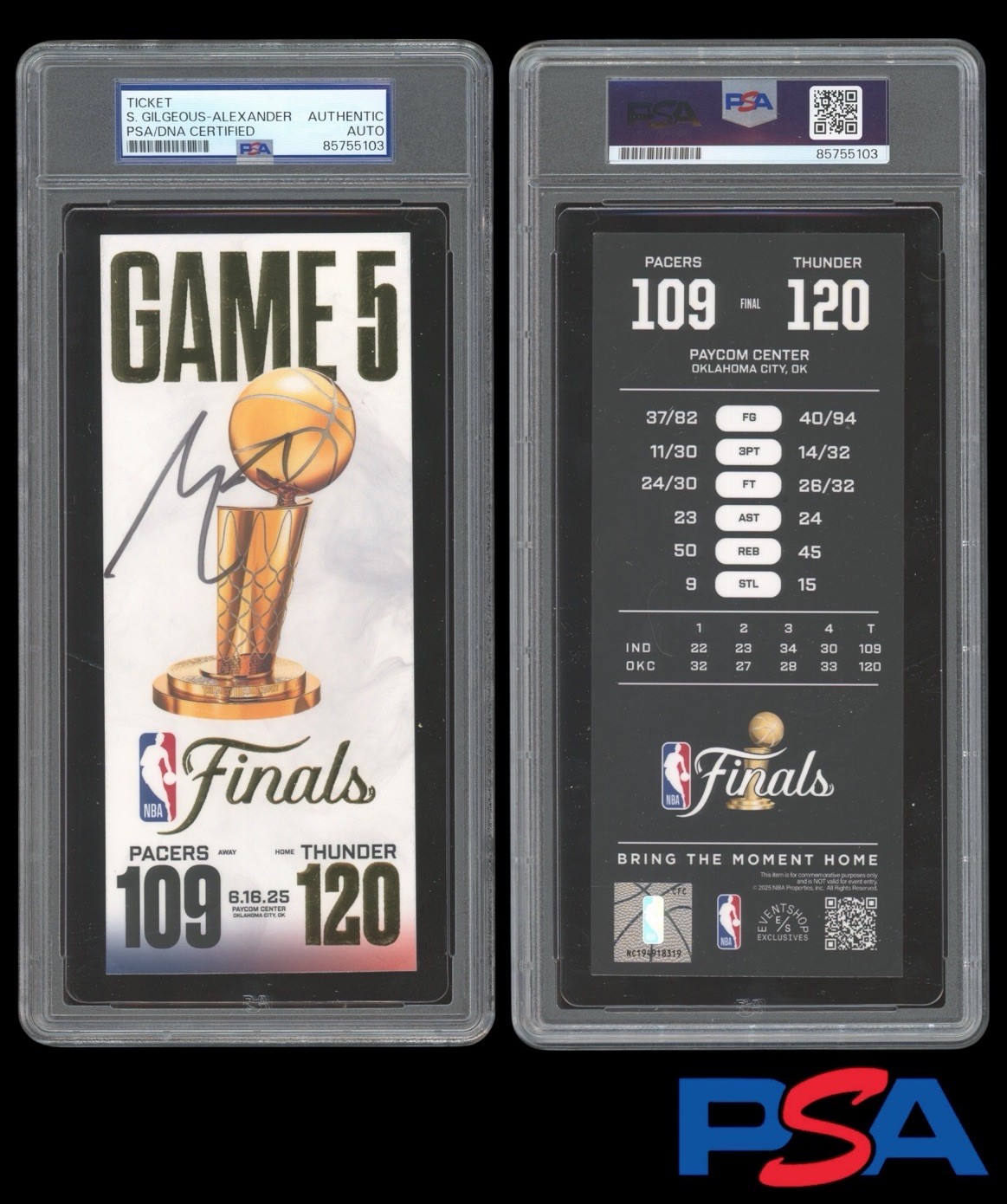 Shai Gilgeous-Alexander Signed 2025 NBA Finals Game 5 Ticket Stub PSA AUTO MVP