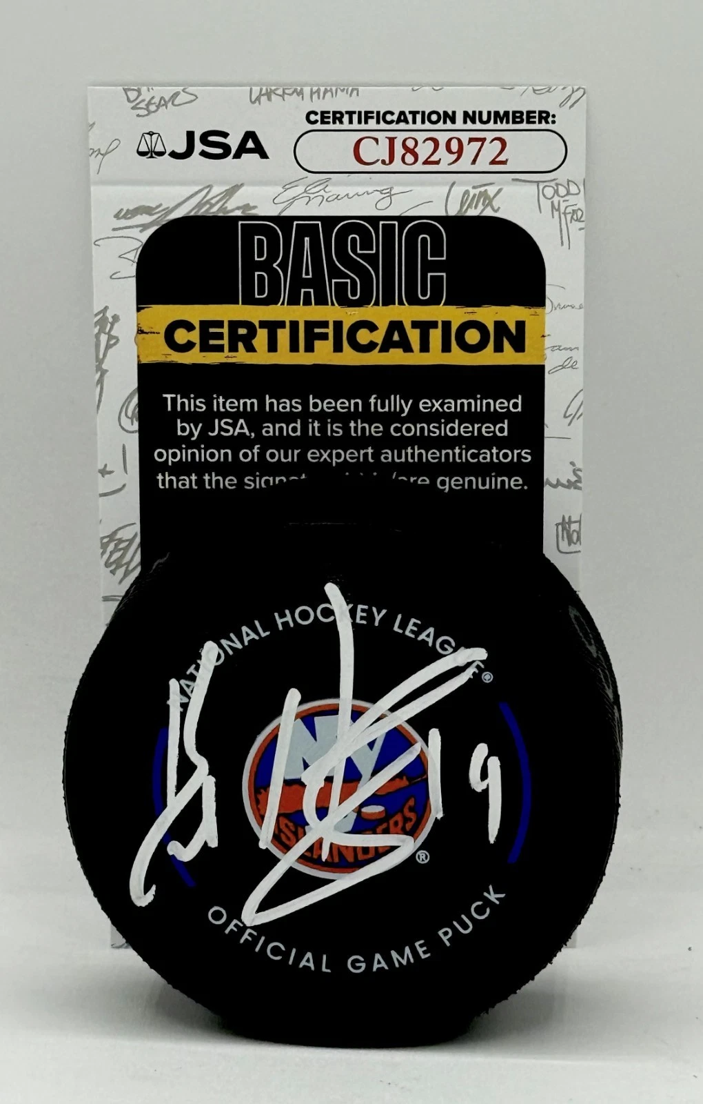 Bo Horvat signed New York Islanders Game Puck autographed JSA