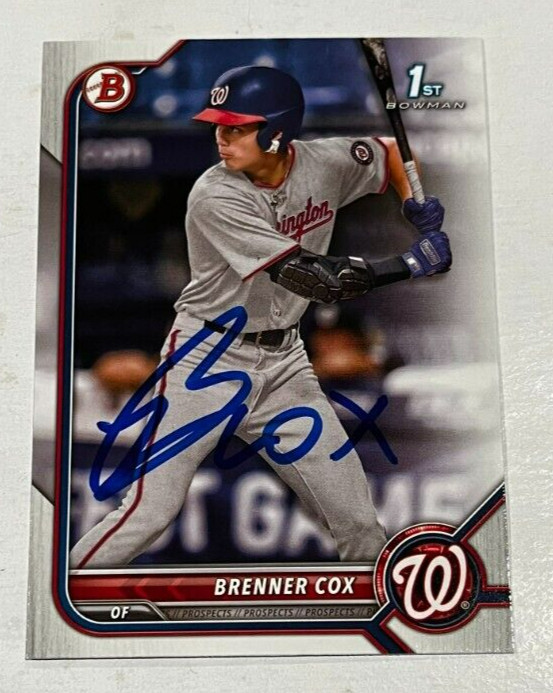 BRENNER COX SIGNED 2022 BOWMAN DRAFT PROSPECT BASEBALL CARD AUTO