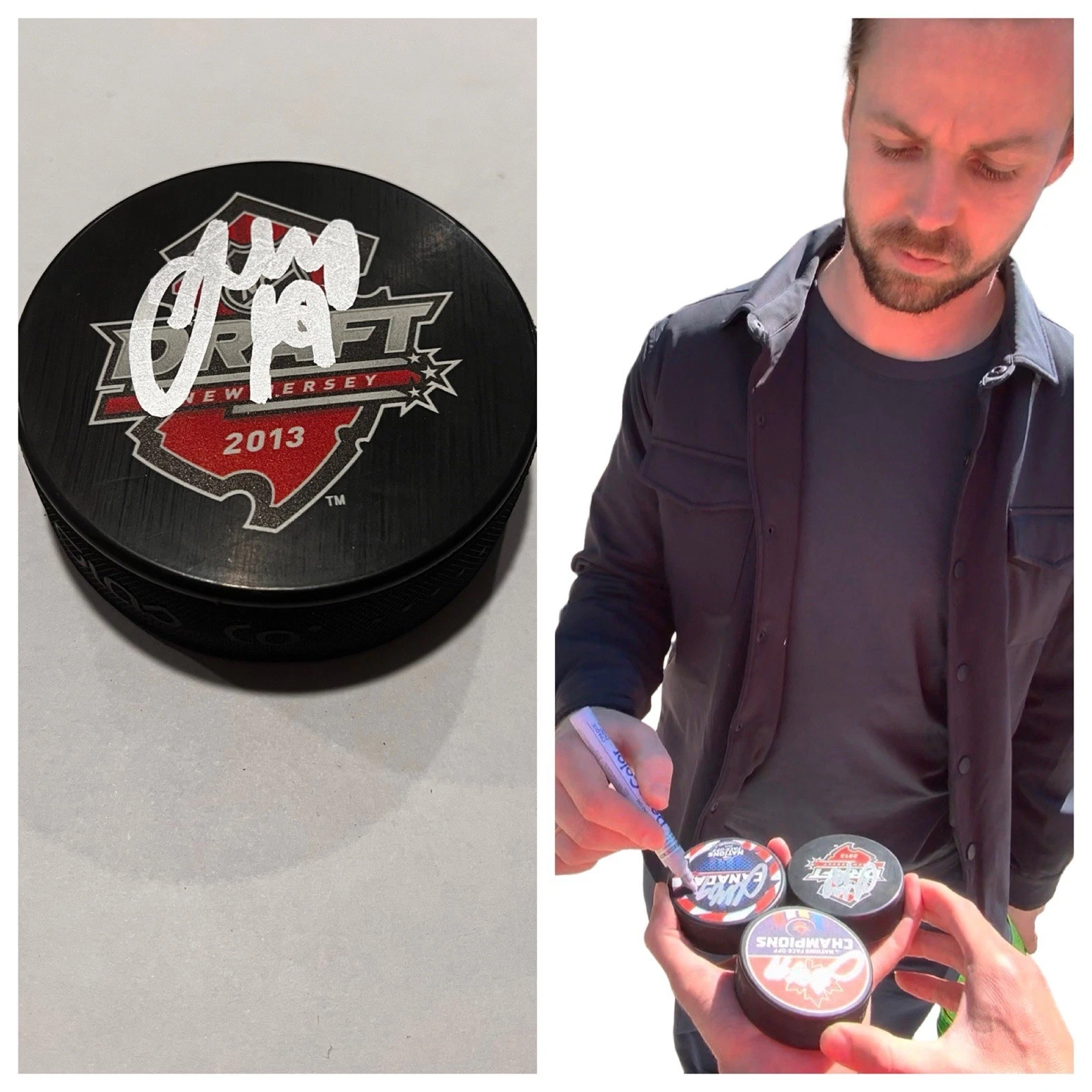 JOSH MORRISSEY SIGNED 2013 NHL DRAFT PUCK PUCK W/ CASE WINNIPEG JETS COA