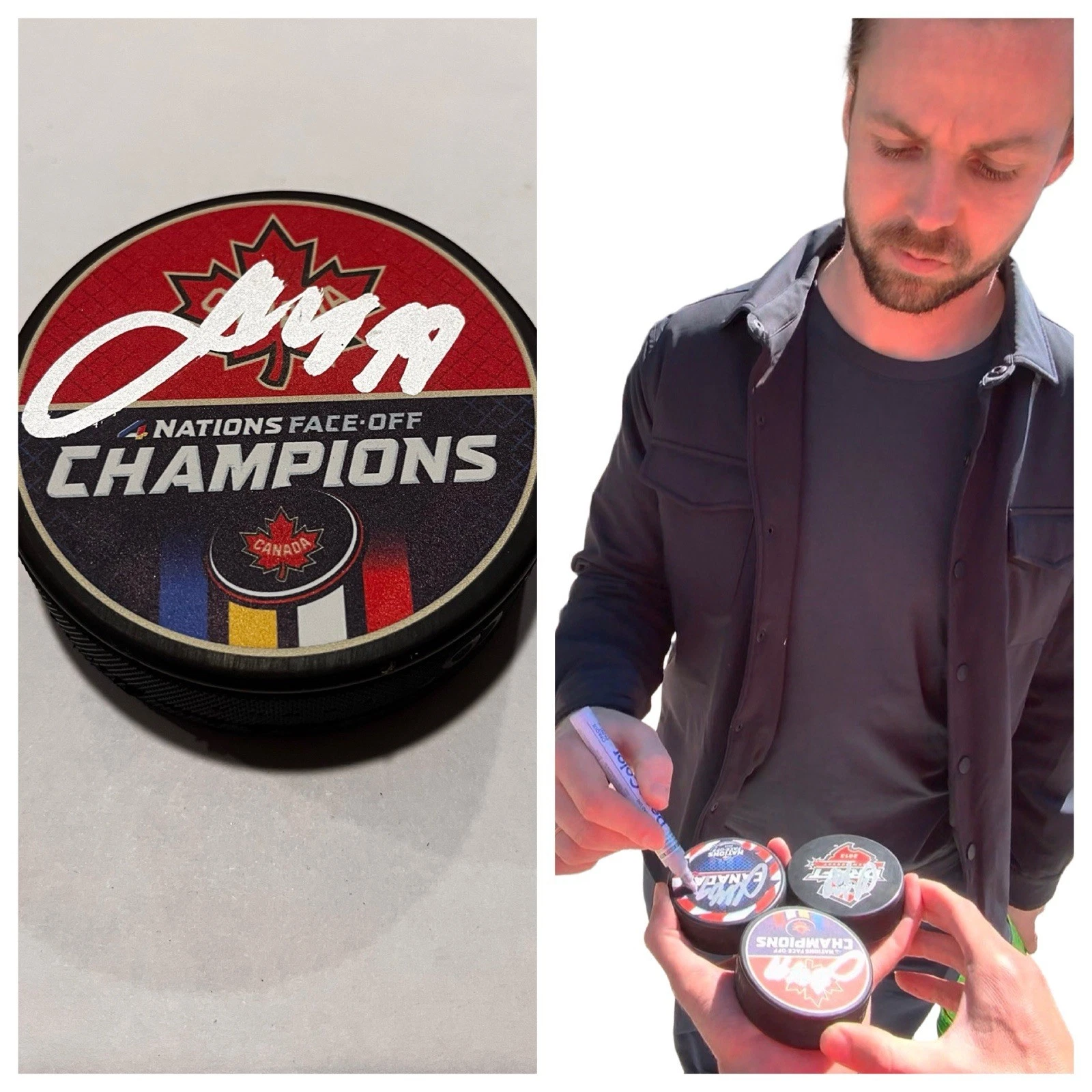 JOSH MORRISSEY SIGNED CANADA 4 NATIONS HOCKEY PUCK W/ CASE WINNIPEG JETS COA