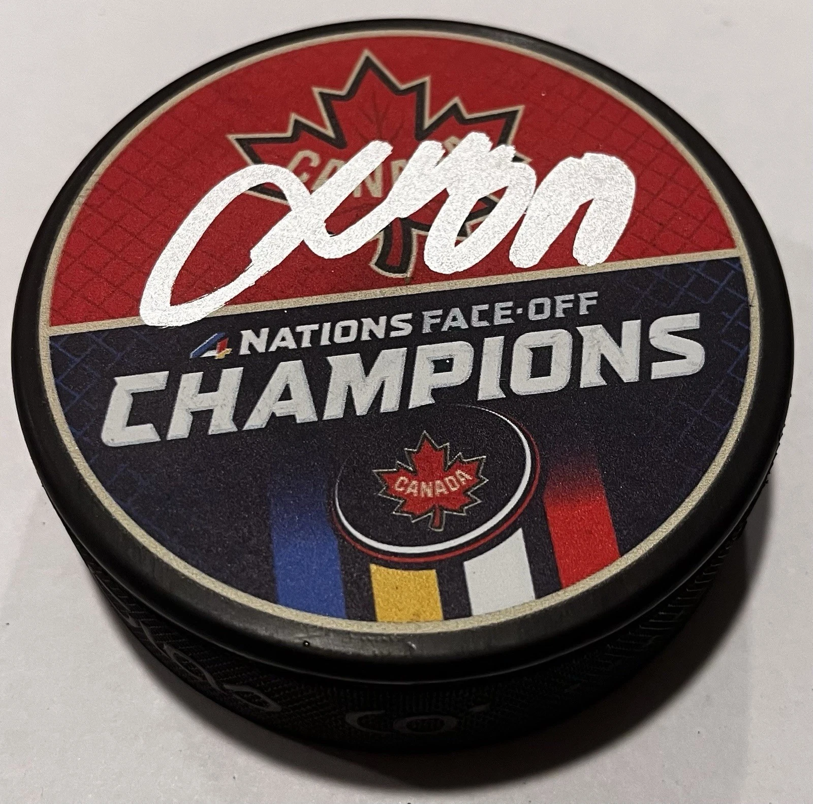 JOSH MORRISSEY SIGNED CANADA 4 NATIONS HOCKEY PUCK W/ CASE WINNIPEG JETS COA