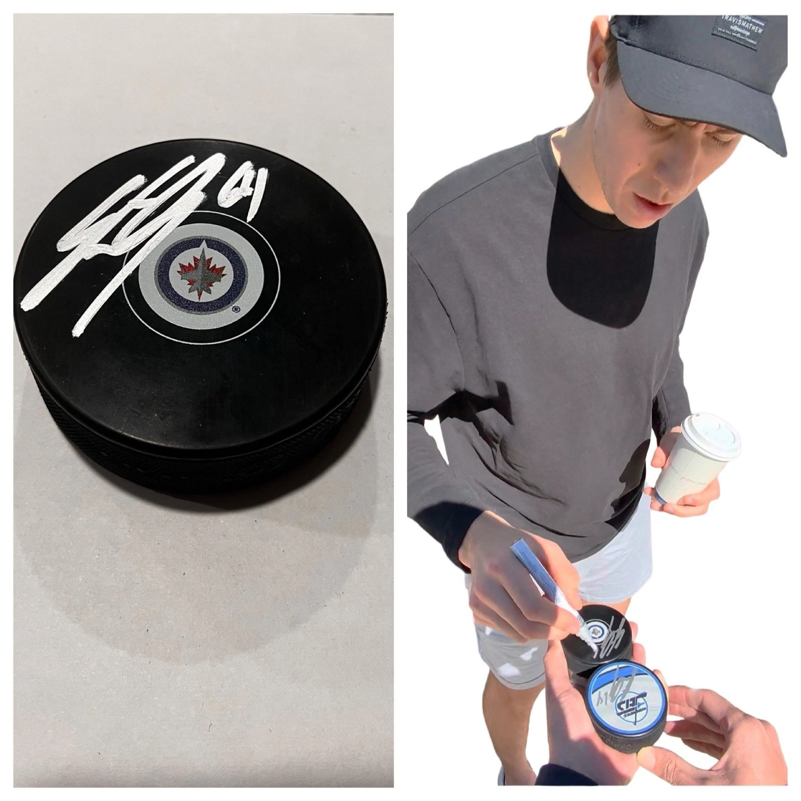LOGAN STANLEY SIGNED WINNIPEG JETS HOCKEY PUCK W/ CASE COA