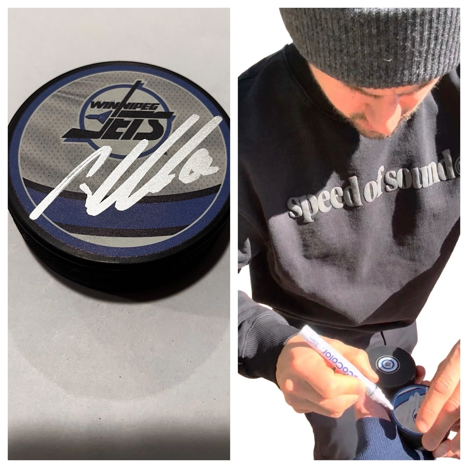 NINO NIEDERREITER SIGNED WINNIPEG JETS HOCKEY PUCK W/ CASE COA
