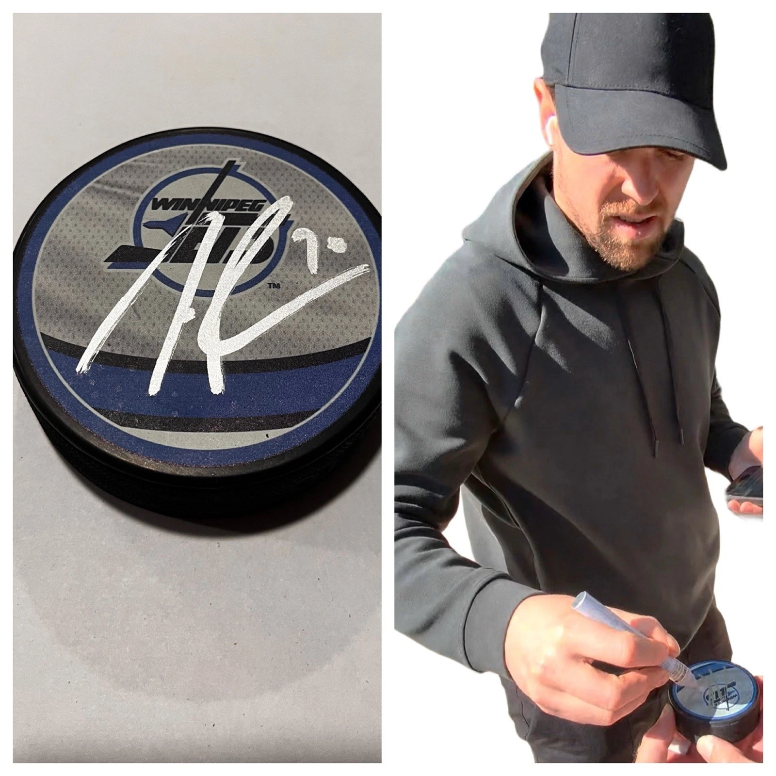 TANNER PEARSON SIGNED WINNIPEG JETS HOCKEY PUCK W/ CASE COA