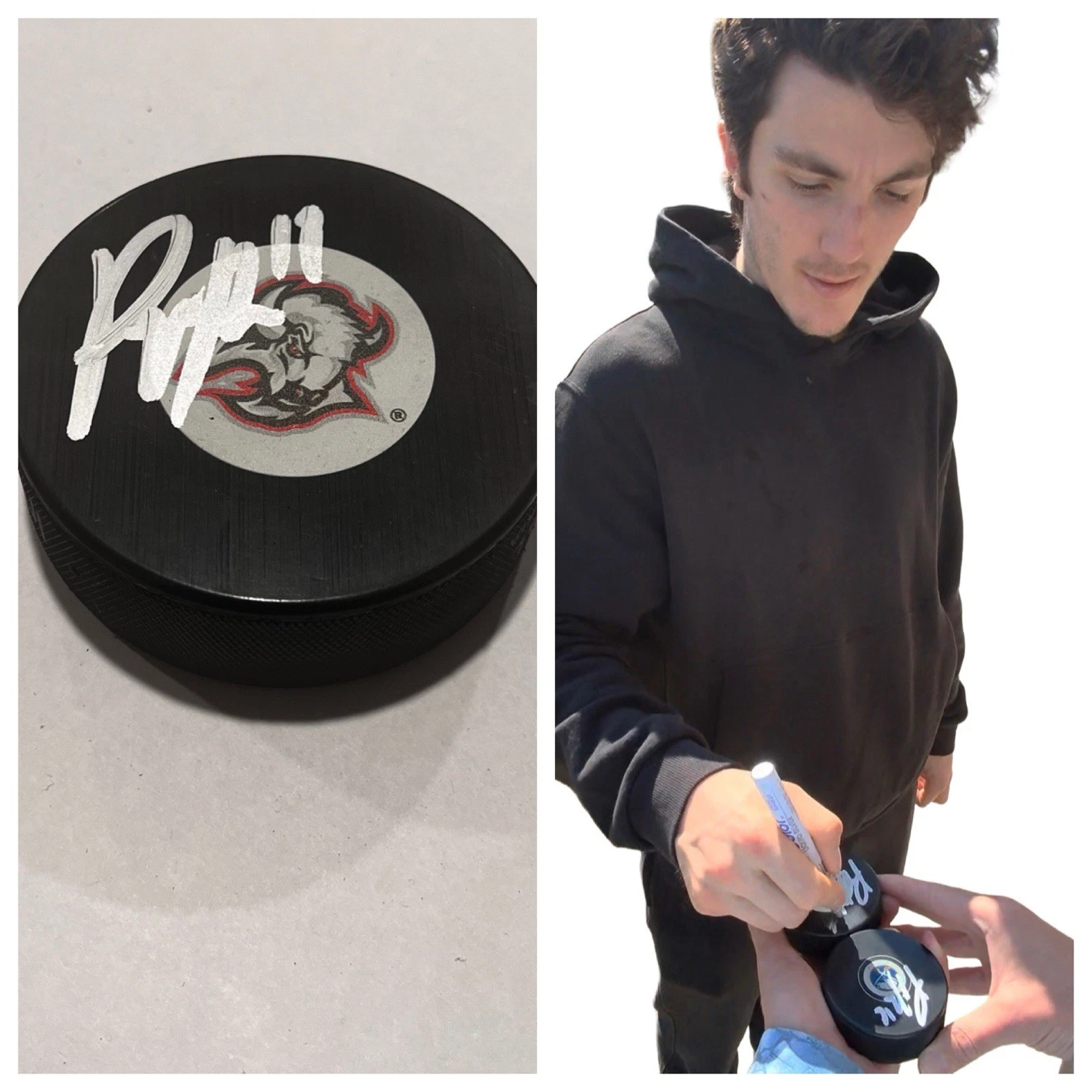 PEYTON KREBS SIGNED BUFFALO SABRES HOCKEY PUCK W/ CASE COA