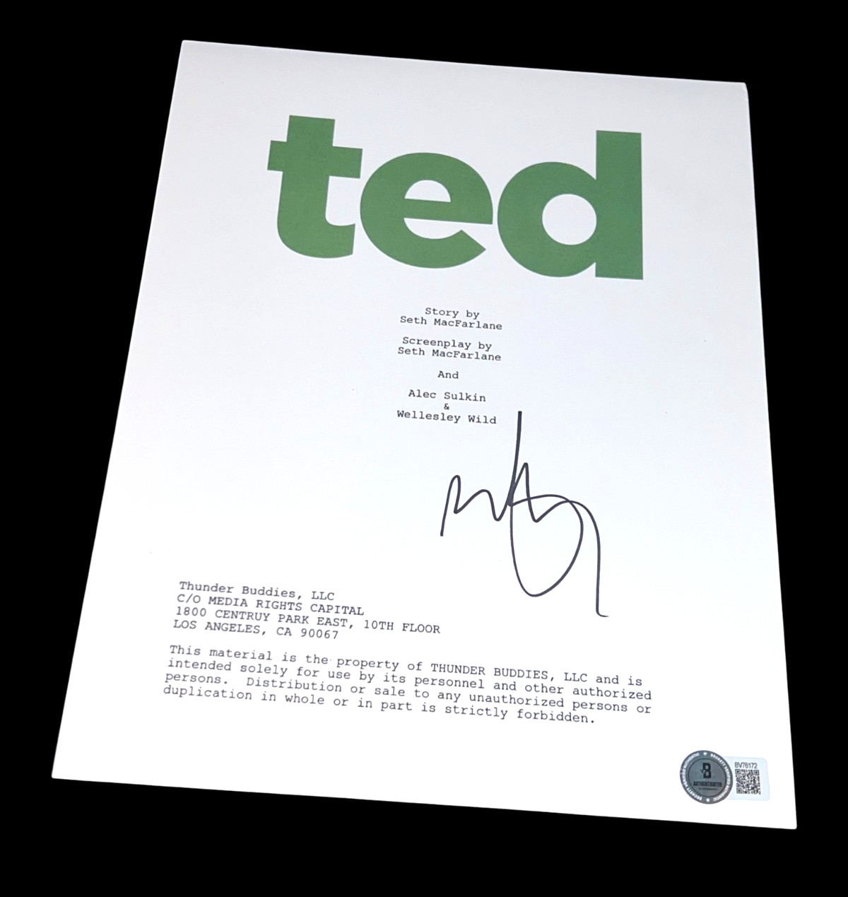 MARK WAHLBERG SIGNED AUTOGRAPH MOVIE SCRIPT TED BECKETT BAS AUTO COA D