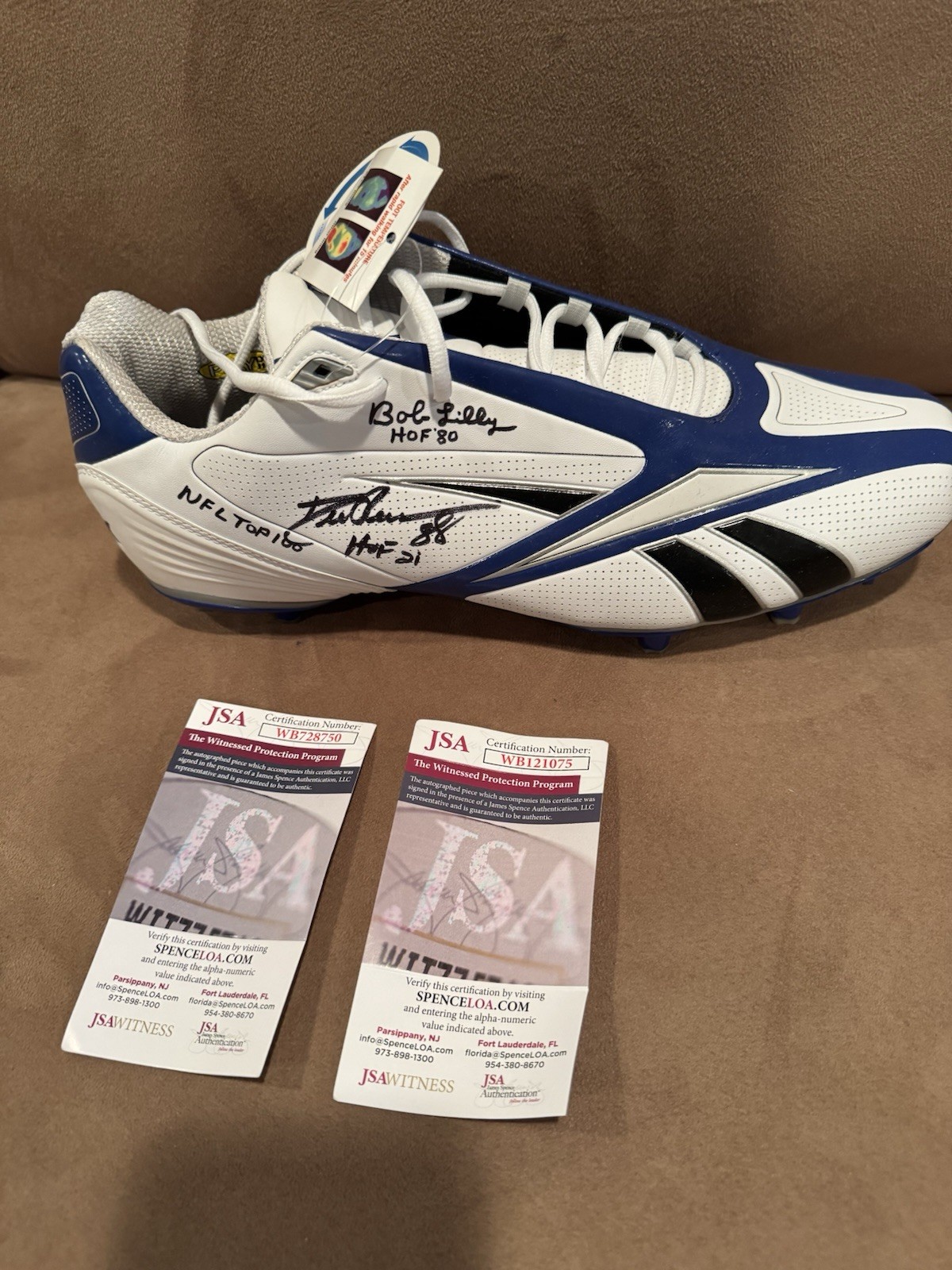 Autographed Signed Bob Lilly + Drew Pearson Cleat HoF Cowboys Football JSA