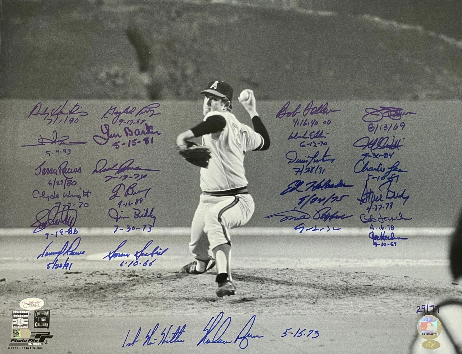 NOLAN RYAN SIGNED 7TH NO HITTER & 23 NO HIT PITCHERS 16X20 JSA COA W30405 X24
