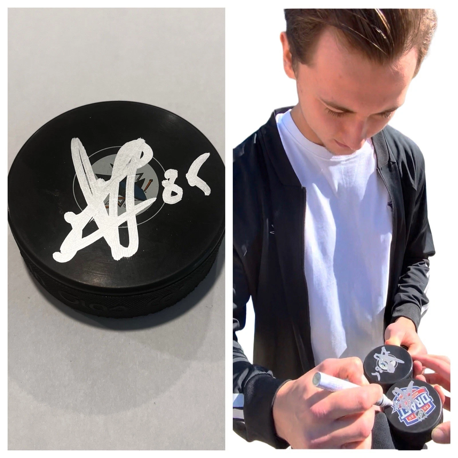 SHAKIR MUKHAMADULLIN SIGNED SAN JOSE SHARKS HOCKEY PUCK W/ CASE COA