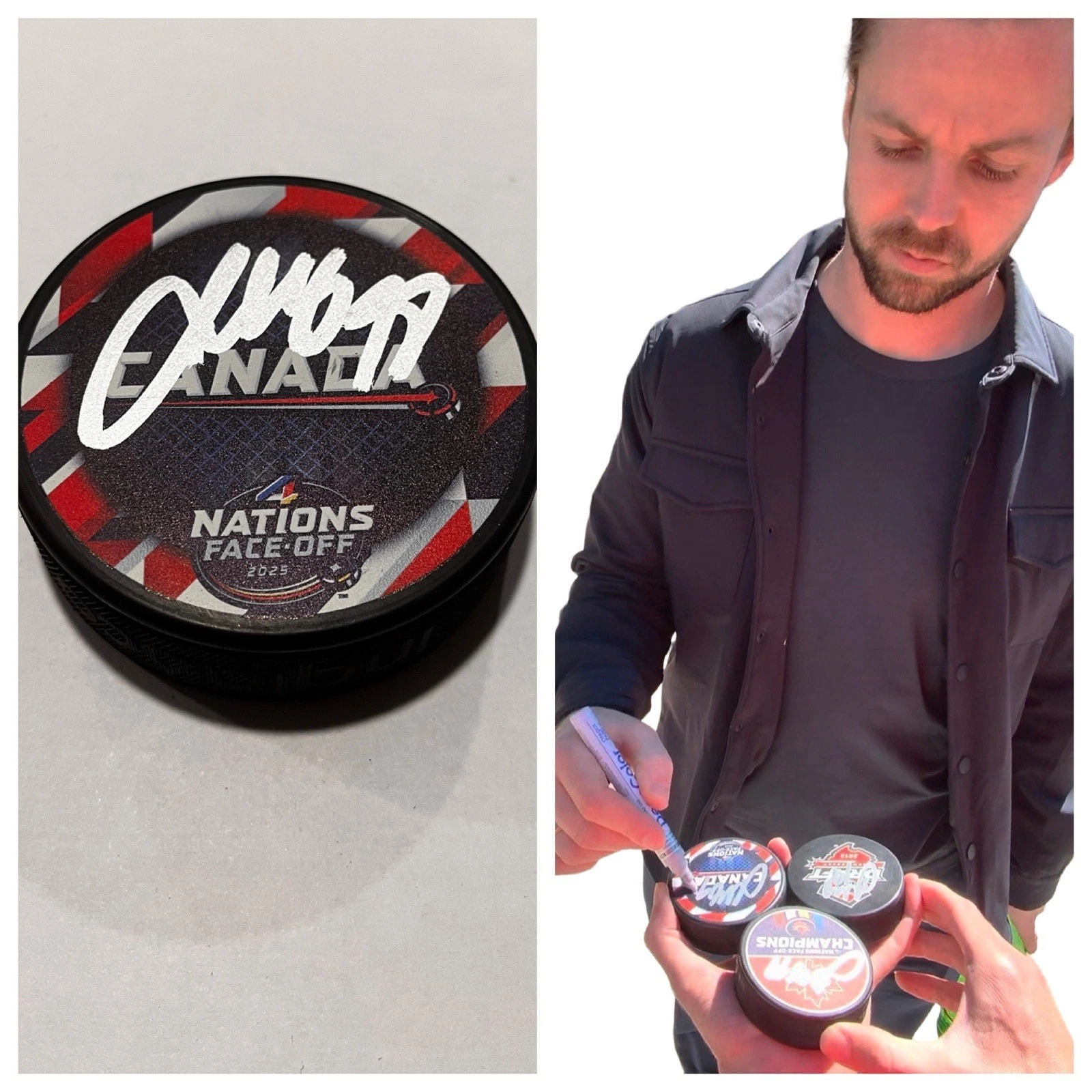 JOSH MORRISSEY SIGNED CANADA 4 NATIONS HOCKEY PUCK W/ CASE WINNIPEG JETS COA
