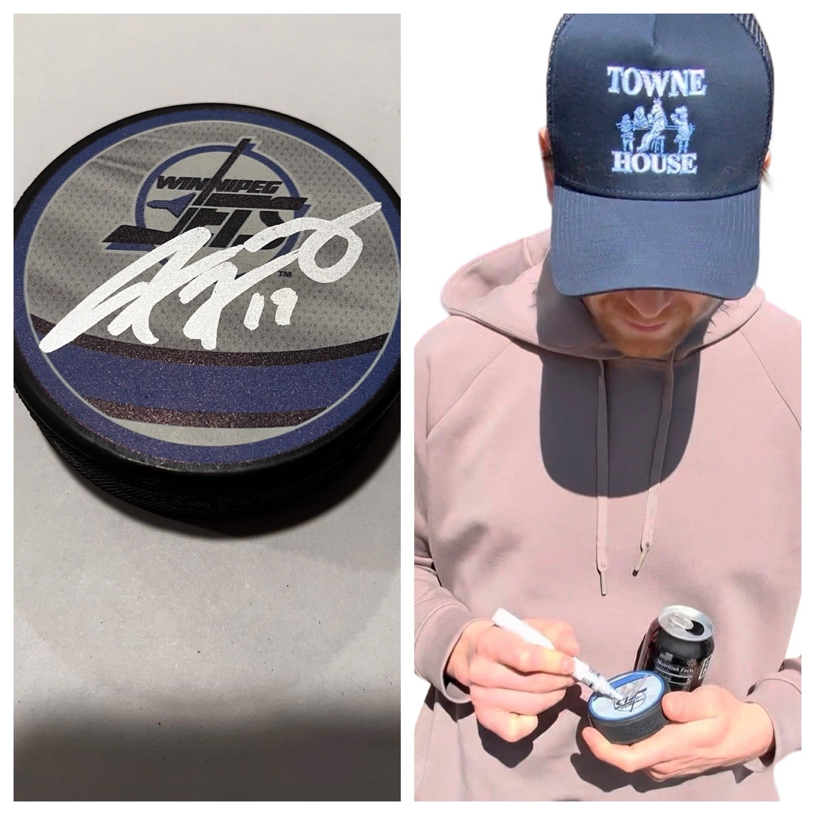 ADAM LOWRY SIGNED WINNIPEG JETS HOCKEY PUCK W/ CASE COA
