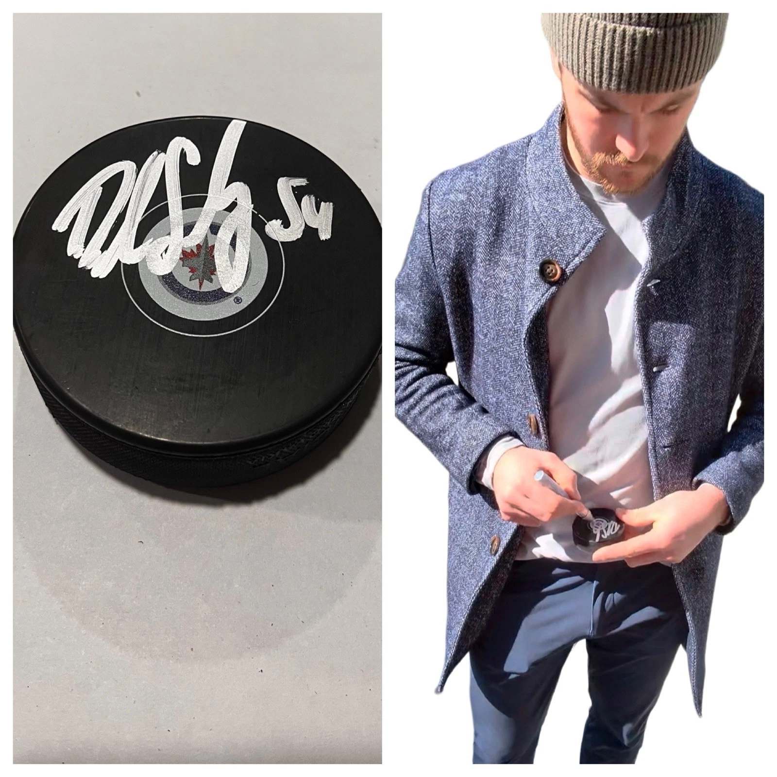 DYLAN SAMBERG SIGNED WINNIPEG JETS HOCKEY PUCK W/ CASE COA