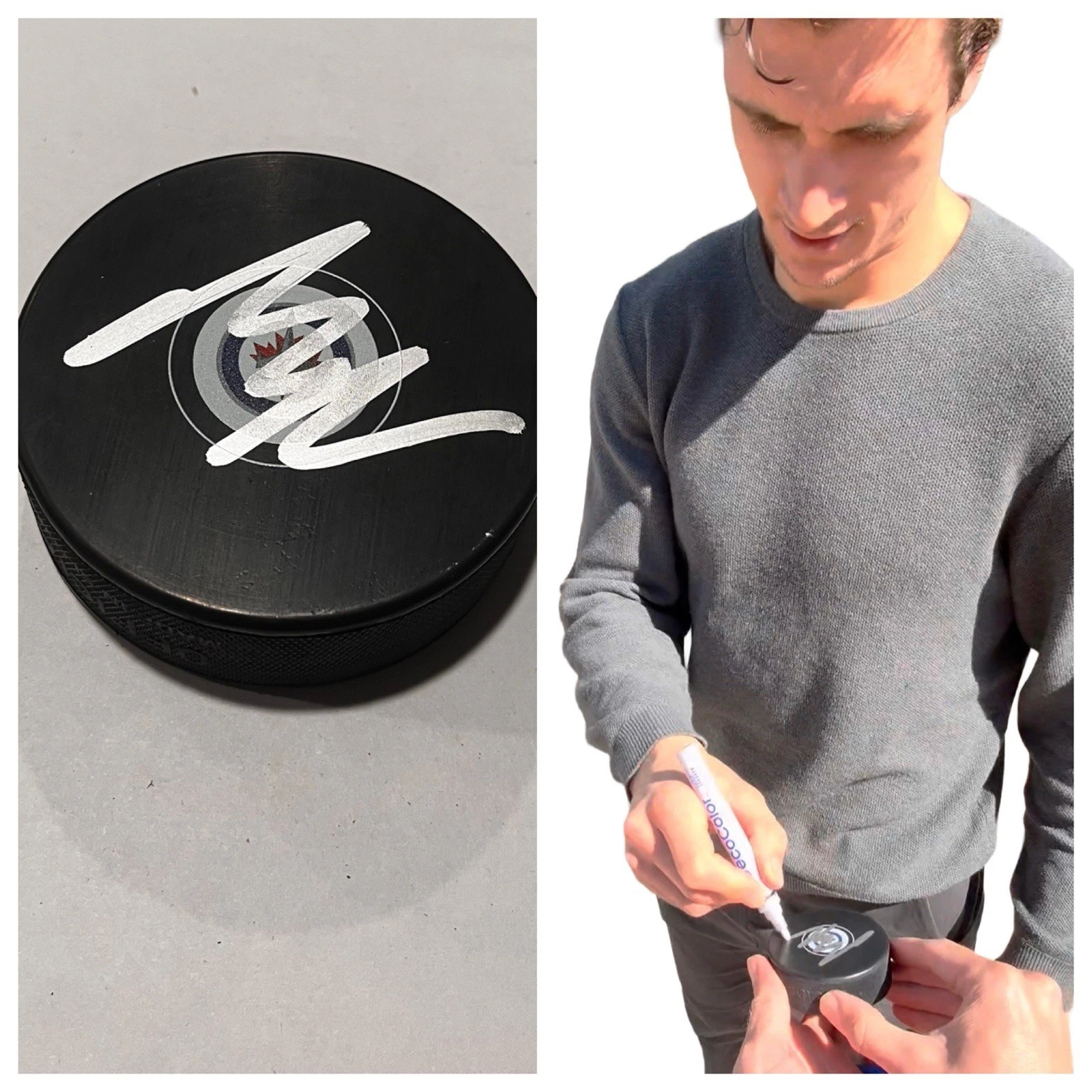 MORGAN BARRON SIGNED WINNIPEG JETS HOCKEY PUCK W/ CASE COA