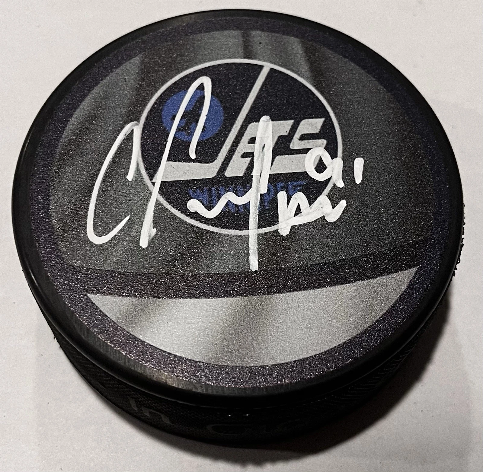 COLE PERFETTI SIGNED WINNIPEG JETS HOCKEY PUCK W/ CASE COA