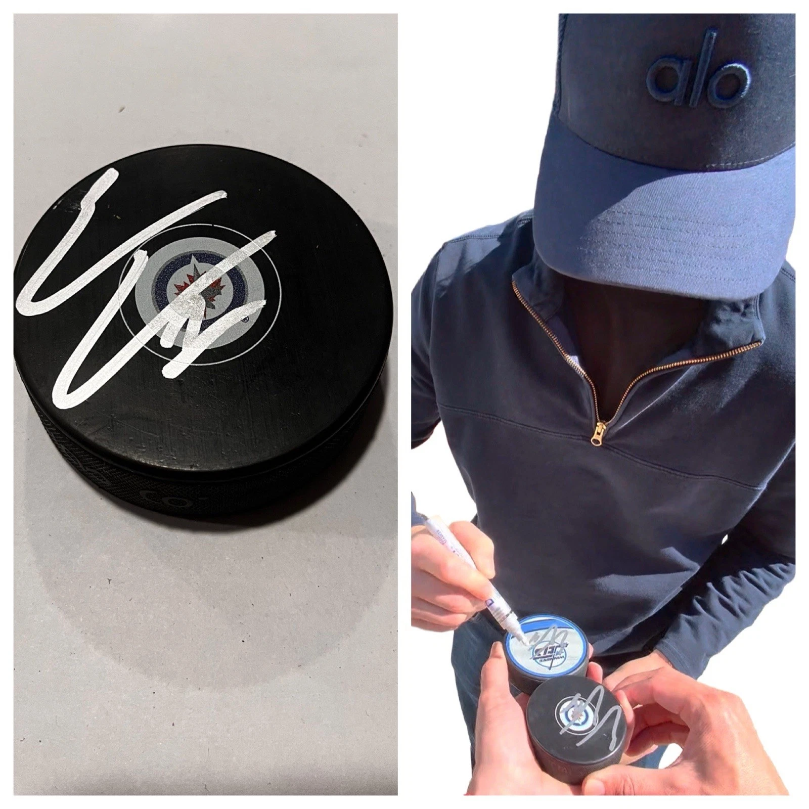 ERIC COMRIE SIGNED WINNIPEG JETS HOCKEY PUCK W/ CASE COA