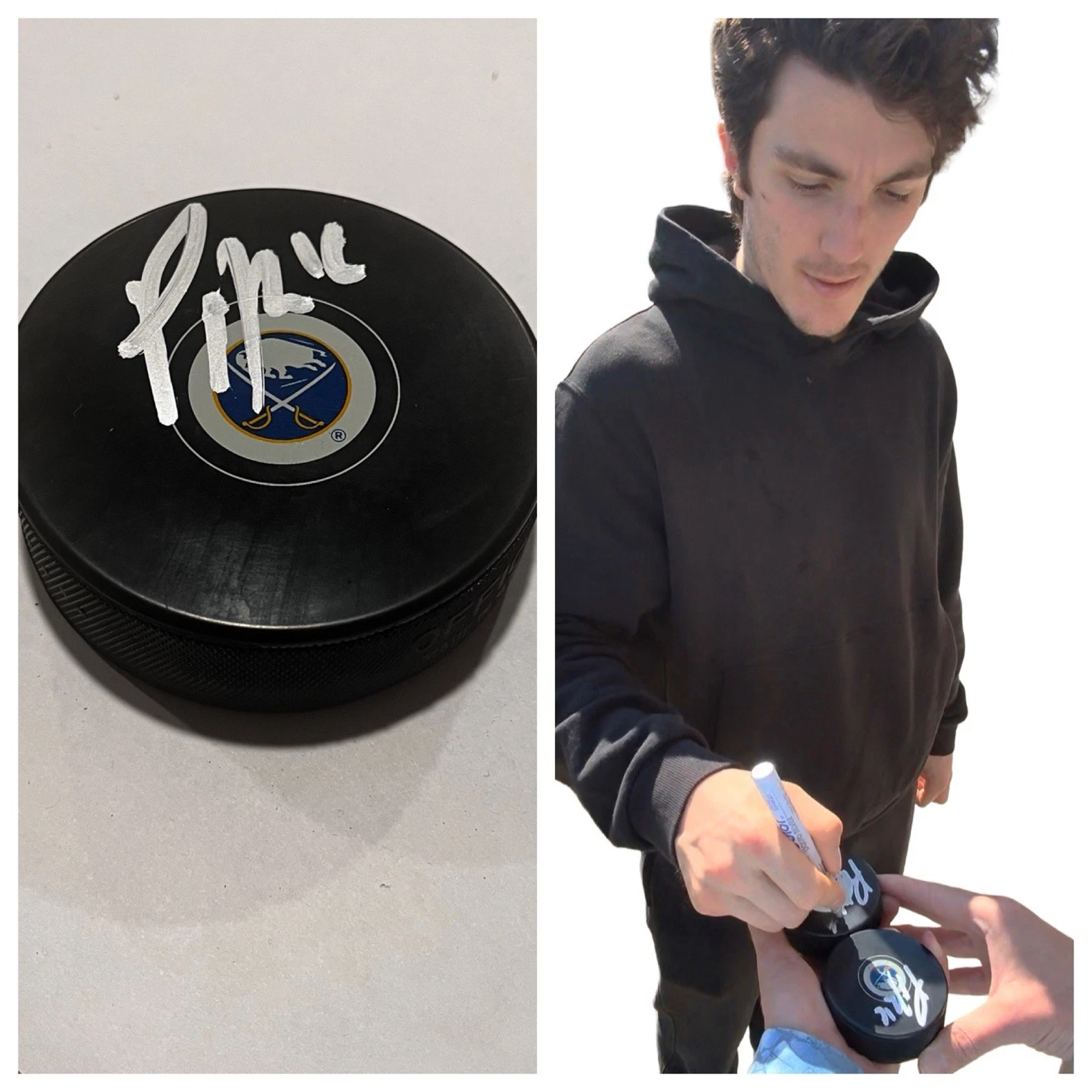 PEYTON KREBS SIGNED BUFFALO SABRES HOCKEY PUCK W/ CASE COA