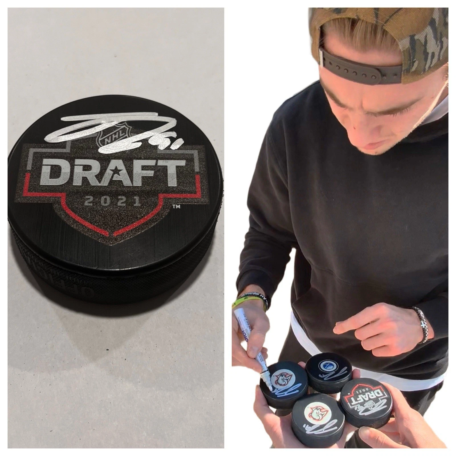JOSH DOAN SIGNED 2021 NHL DRAFT HOCKEY PUCK W/ CASE COYOTES SABRES COA