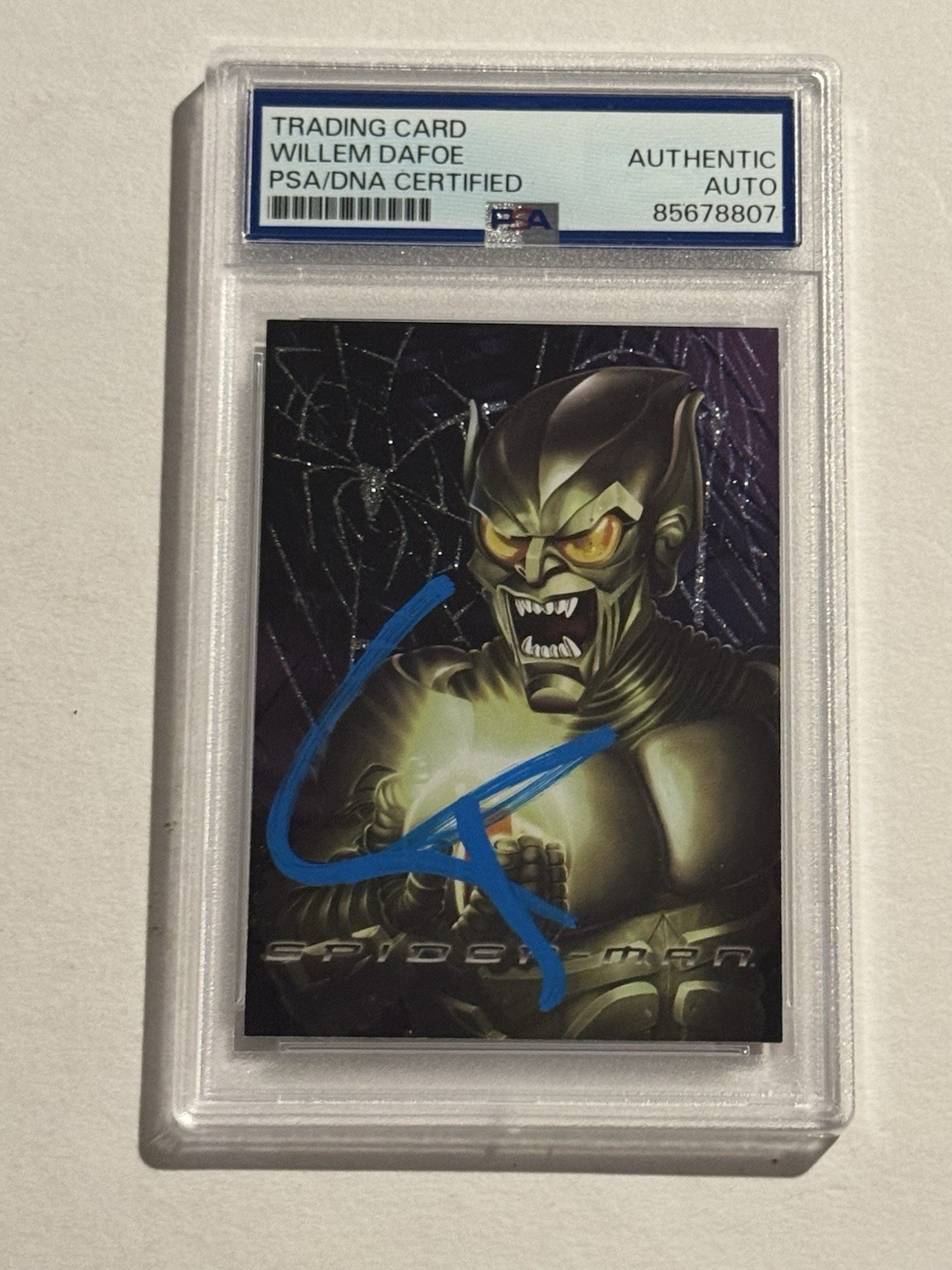 WILLEM DAFOE SIGNED AUTO 2002 Topps Spider-Man #F5 Green Goblin WebTech Foil PSA