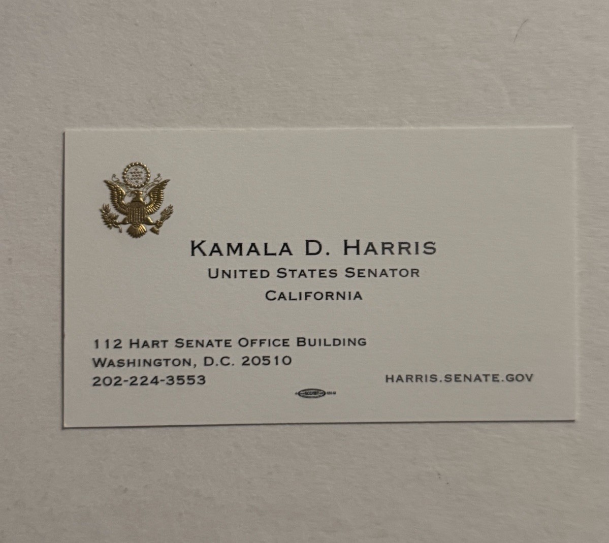Kamala Harris Official US Senate Business Card Joe Biden