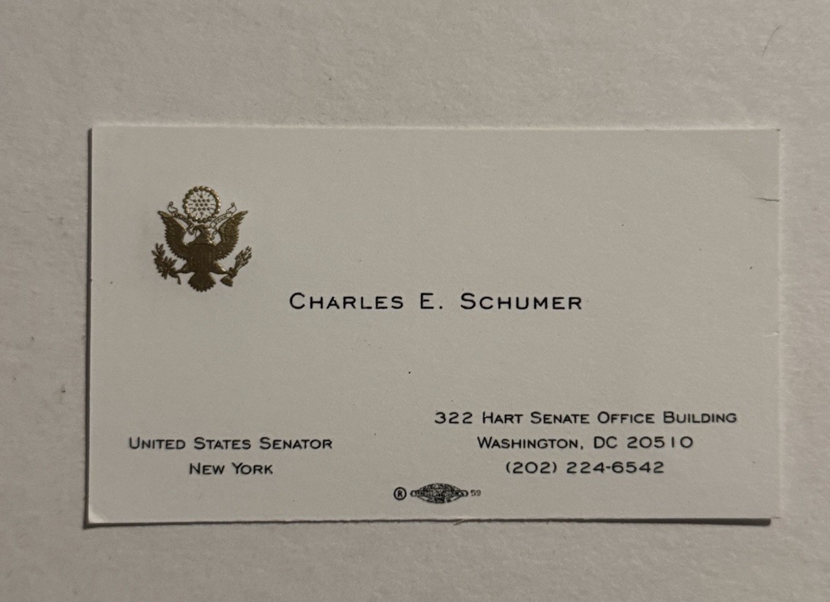 Charles Chuck Schumer Official US Senate Business Card Leader