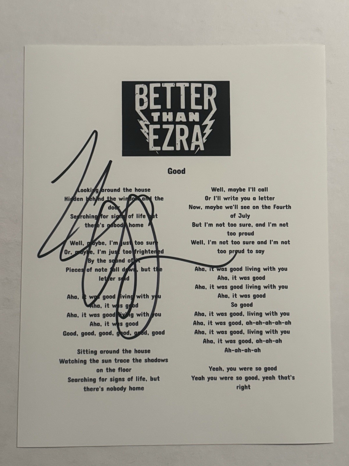 KEVIN GRIFFIN BETTER THAN EZRA BAND SINGER SIGNED LYRIC SHEET AUTOGRAPHED COA