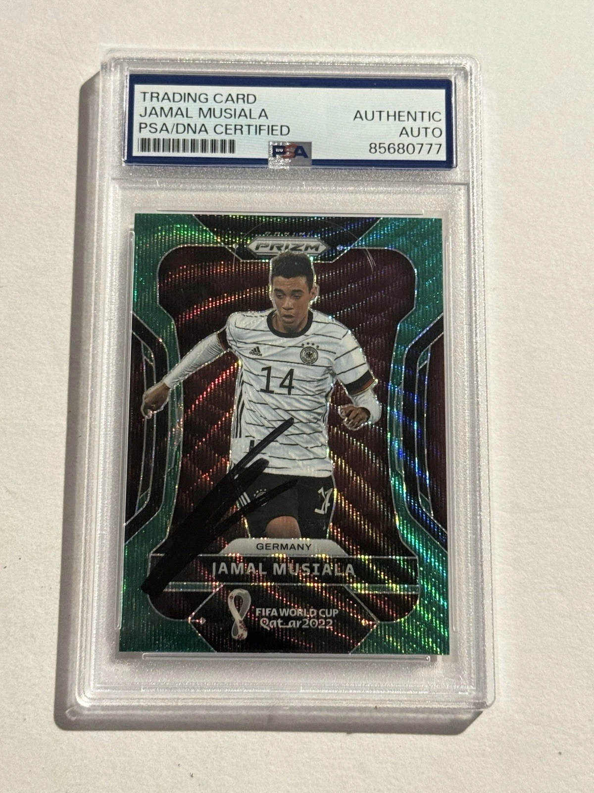 JAMAL MUSIALA SIGNED AUTO RC 2022 Panini Prizm World Cup Green Wave Prizm PSA